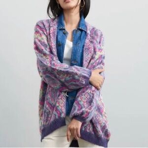 Anthropologie Maeve Peggy Python Fuzzy Printed Cardigan Sweater Size XXS Boho